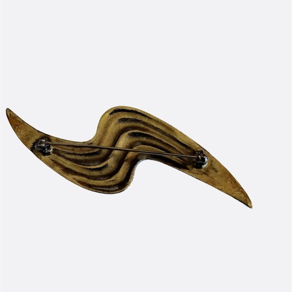 Vintage ABSTRACT RIBBON BROOCH Pin Gunmetal Grey Costume Jewelry - Picture 3 of 4